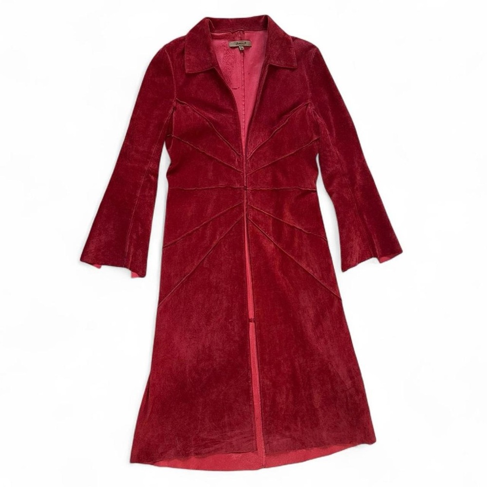 Vintage Y2K Arden B Red Suede Leather Long Trench Coat Size L
